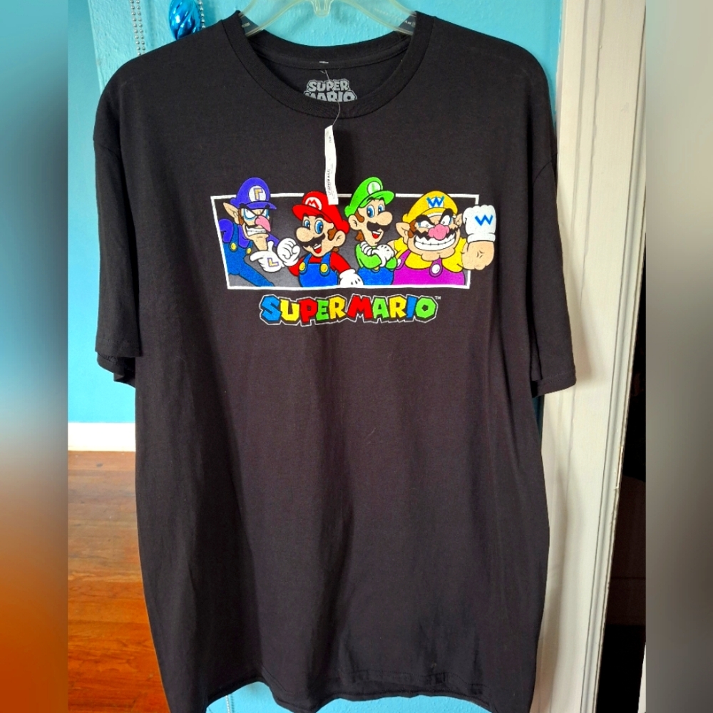 Super Mario Men's XL Tee Shirt 100% Cotton, NWT Black
